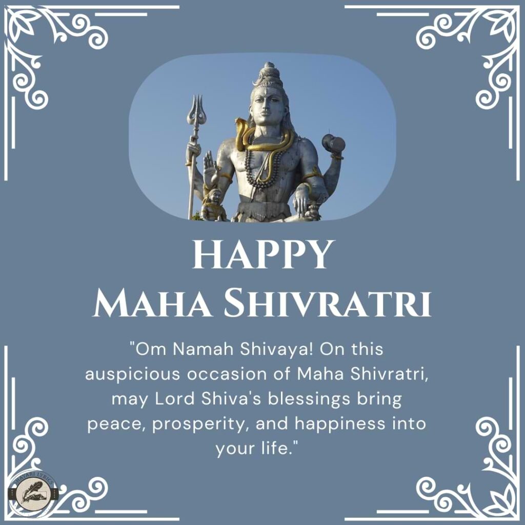 "Om Namah Shivaya! On this auspicious occasion of Maha Shivratri, may Lord Shiva's blessings bring peace, prosperity, and happiness into your life."