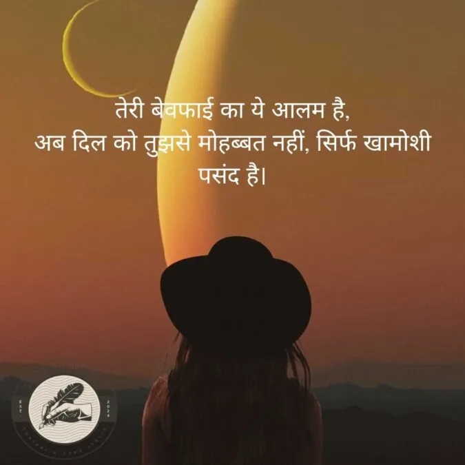 तेरी बेवफाई का ये आलम है, अब दिल को तुझसे मोहब्बत नहीं, सिर्फ खामोशी पसंद है।