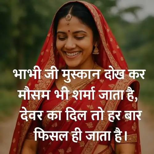 “भाभी जी की मुस्कान देख कर मौसम भी शर्मा जाता है, देवर का दिल तो हर बार फिसल ही जाता है।”