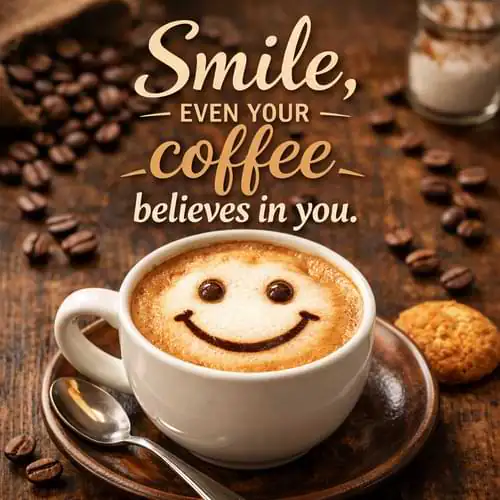 “Smile, even your coffee believes in you.”